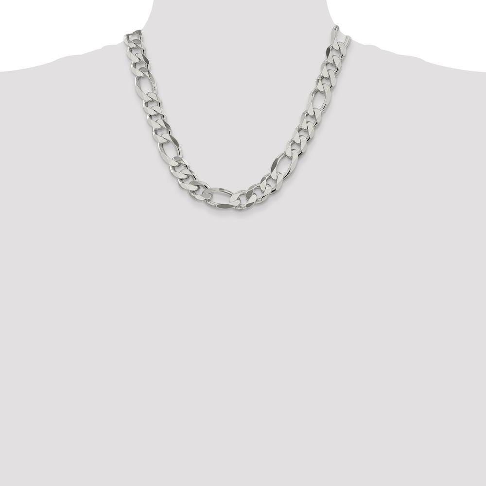Sterling Silver 13.5mm Figaro Chain Necklace - 20" Polished Finish with Lobster Clasp by Lumare Gioia