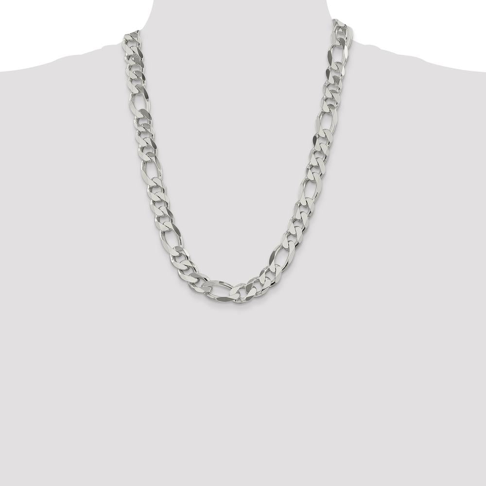 Sterling Silver 13.5mm Polished Figaro Chain Necklace - 24 inches by Lumare Gioia