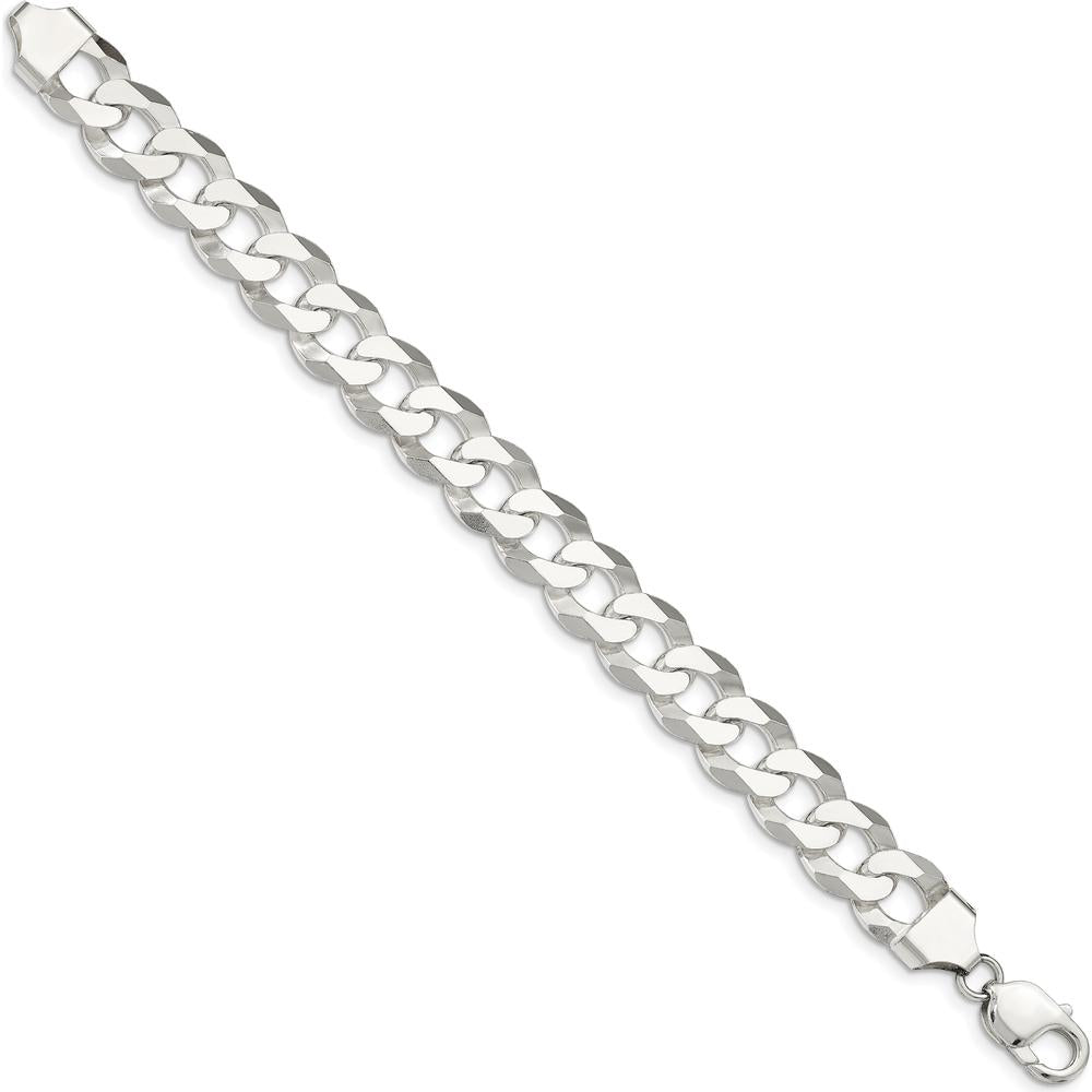 Sterling Silver 13mm Beveled Curb Chain Bracelet with Lobster Clasp - 9 Inches by Lumare Gioia
