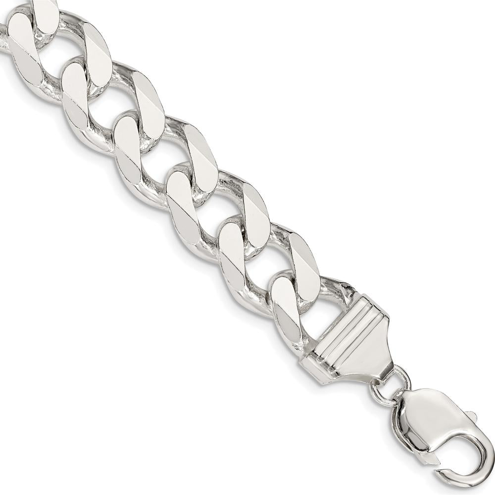 Sterling Silver 13mm Curb Chain Bracelet - 9" Length, Polished Finish by Lumare Gioia
