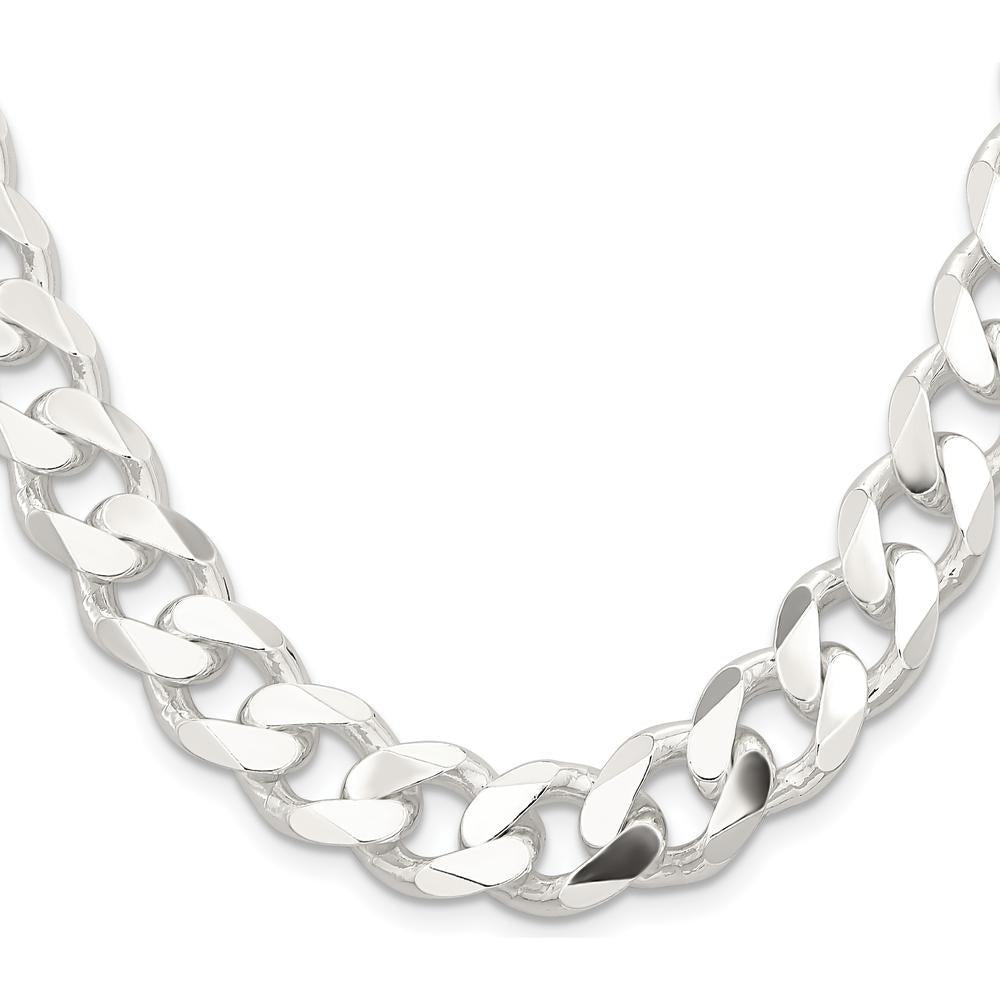 Sterling Silver 13mm Curb Chain Necklace - 28 Inches with Lobster Clasp by Lumare Gioia
