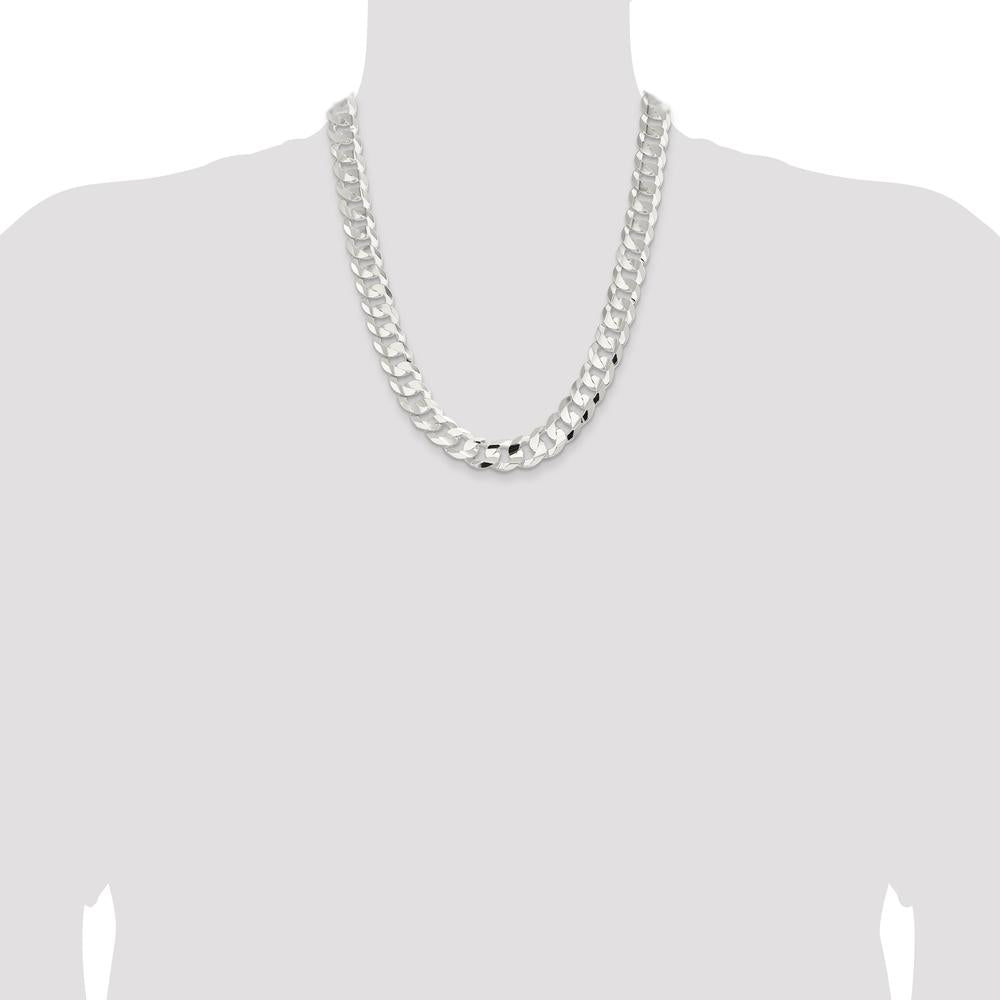 Sterling Silver 14.0mm Concave Beveled Curb Chain - 22 Inches, Polished Finish by Lumare Gioia