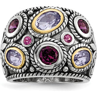 Sterling Silver 14K Gold Domed Ring with Rhodolite Garnet & Pink Tourmaline - 2.77 Carat Total Gemstone Weight by Lumare Gioia