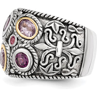 Sterling Silver 14K Gold Domed Ring with Rhodolite Garnet & Pink Tourmaline - 2.77 Carat Total Gemstone Weight by Lumare Gioia