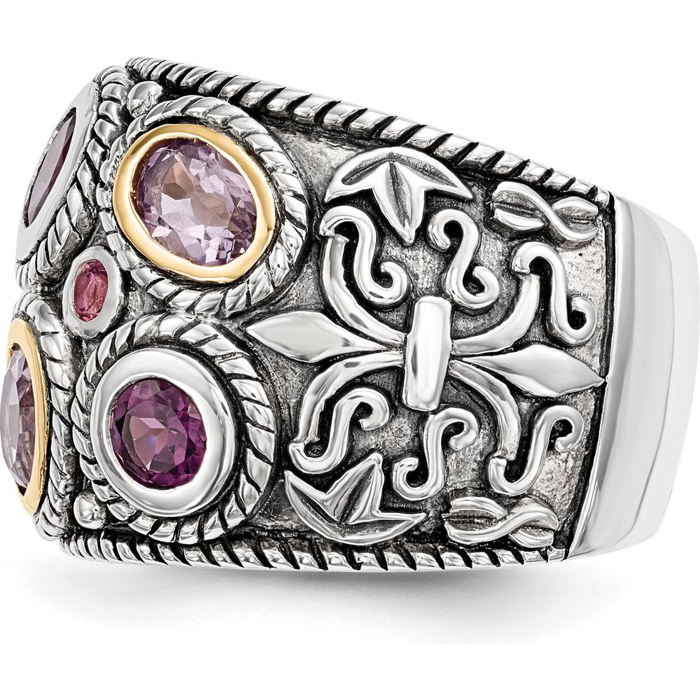 Sterling Silver 14K Gold Domed Ring with Rhodolite Garnet & Pink Tourmaline - 2.77 Carat Total Gemstone Weight by Lumare Gioia
