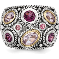 Sterling Silver 14K Gold Domed Ring with Rhodolite Garnet & Pink Tourmaline - 2.77 Carat Total Gemstone Weight by Lumare Gioia
