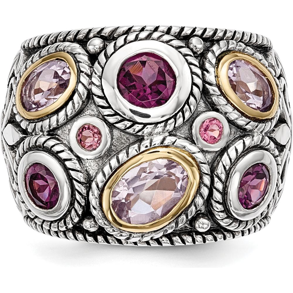 Sterling Silver 14K Gold Domed Ring with Rhodolite Garnet & Pink Tourmaline - 2.77 Carat Total Gemstone Weight by Lumare Gioia