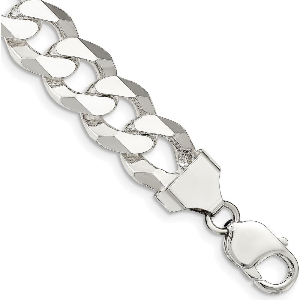 Sterling Silver 14mm Beveled Curb Chain Bracelet - 9in Length by Lumare Gioia