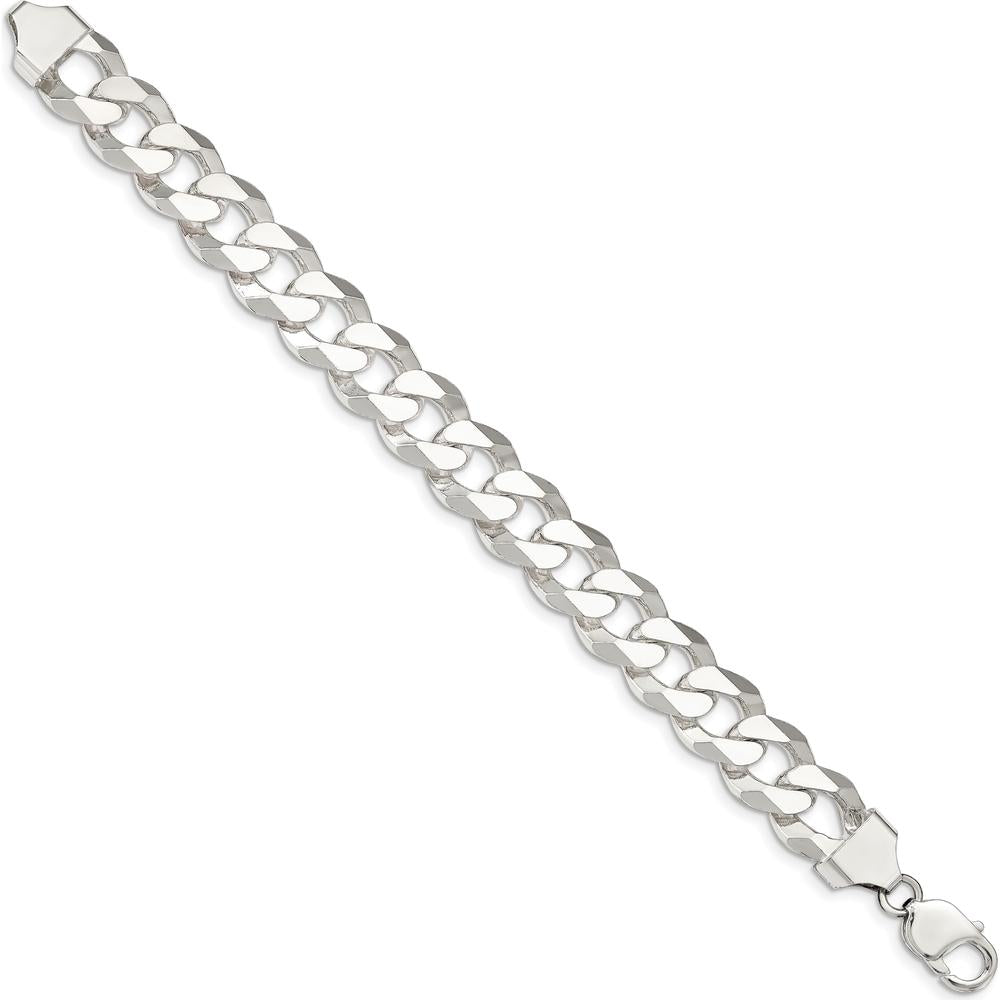 Sterling Silver 14mm Beveled Curb Chain Bracelet - 9in Length by Lumare Gioia