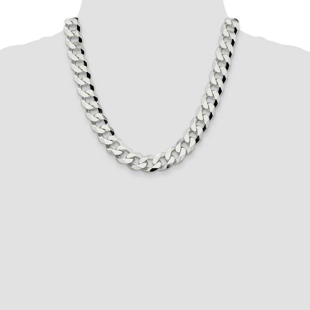 Sterling Silver 14mm Beveled Curb Chain Necklace - 20 inches by Lumare Gioia