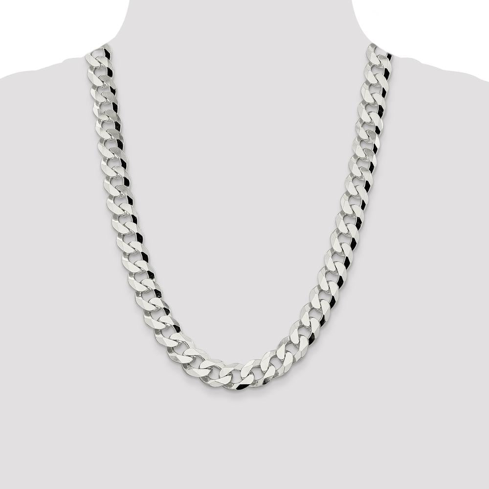 Sterling Silver 14mm Beveled Curb Chain Necklace - 24 Inches by Lumare Gioia