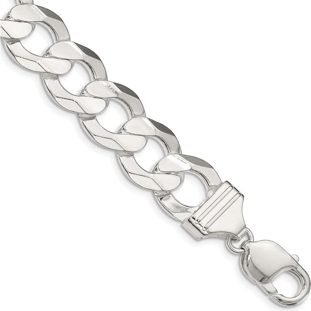 Sterling Silver 14mm Concave Beveled Curb Chain Bracelet - 8 inches by Lumare Gioia