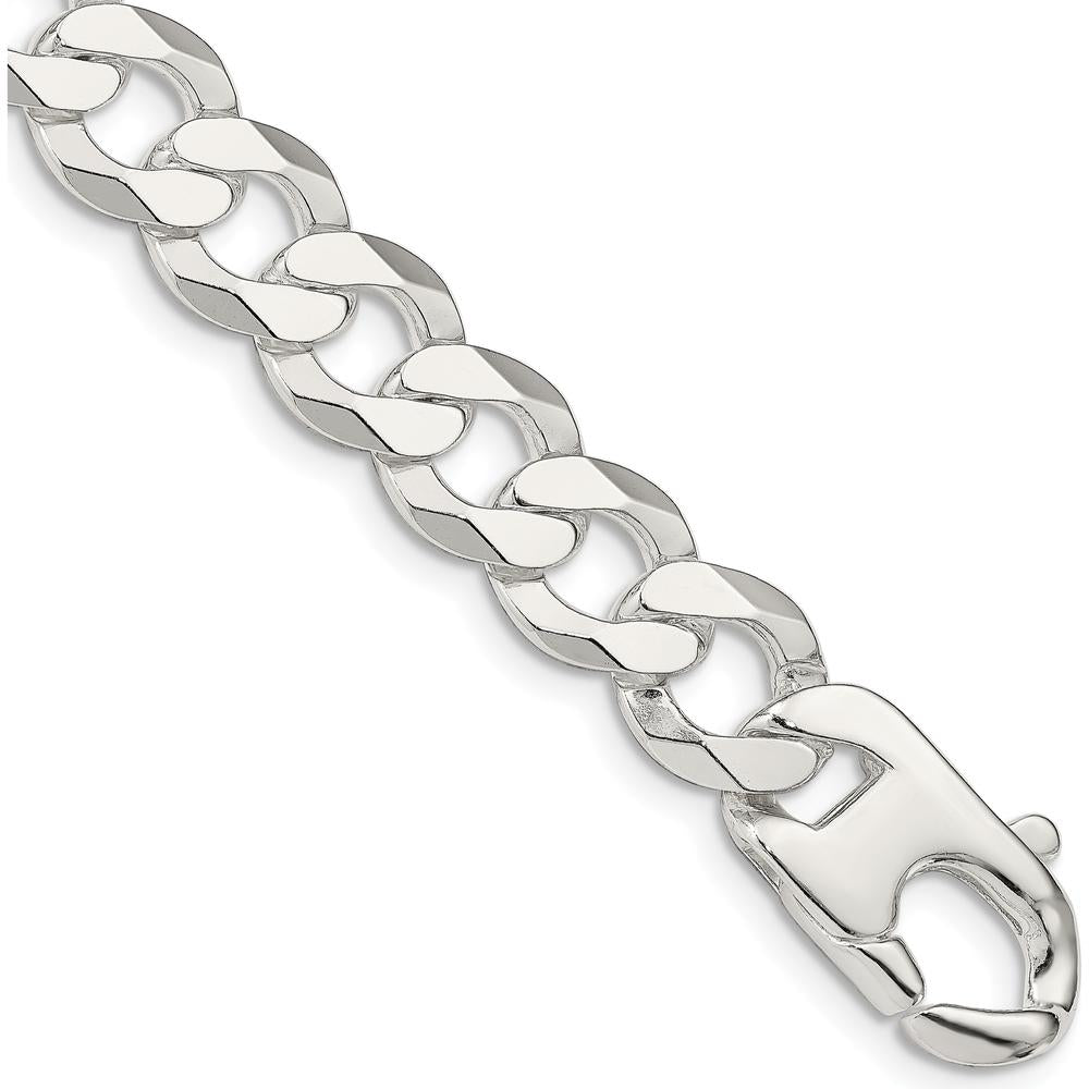 Sterling Silver 14mm Flat Curb Chain Bracelet with Polished Finish - 9" Length by Lumare Gioia