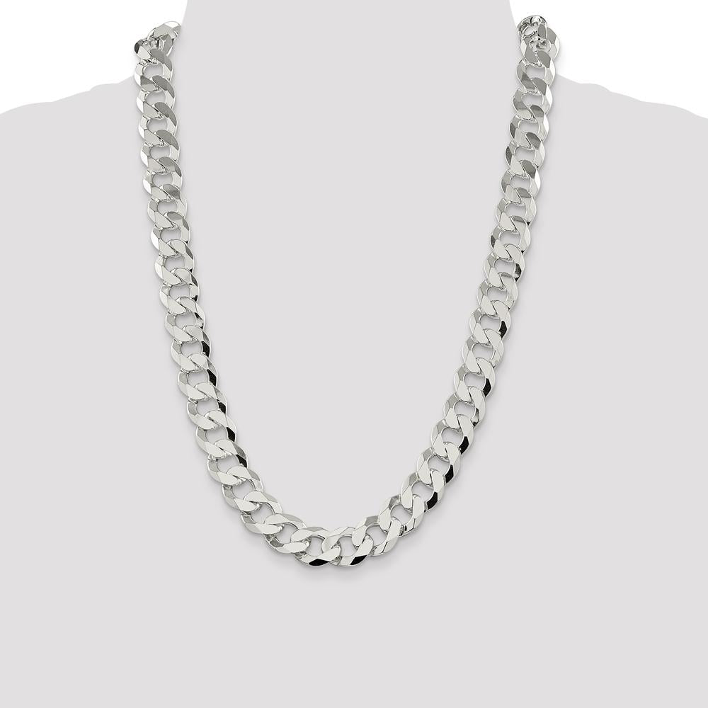 Sterling Silver 14mm Flat Curb Chain Necklace - 24 inches by Lumare Gioia