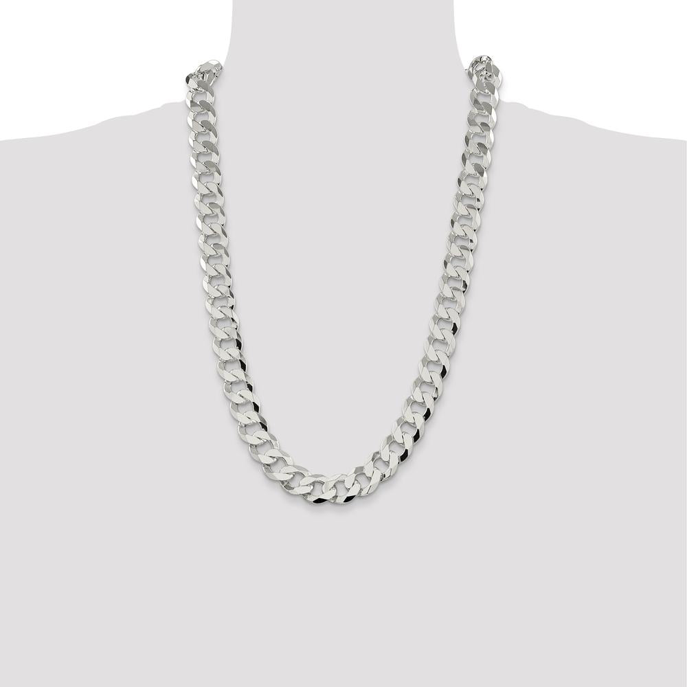 Sterling Silver 14mm Flat Curb Chain Necklace - 26 Inches by Lumare Gioia