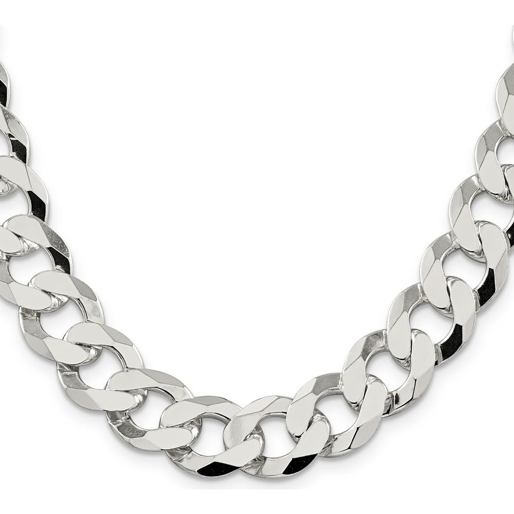 Sterling Silver 14mm Flat Curb Chain - Polished Finish, 20" Length by Lumare Gioia
