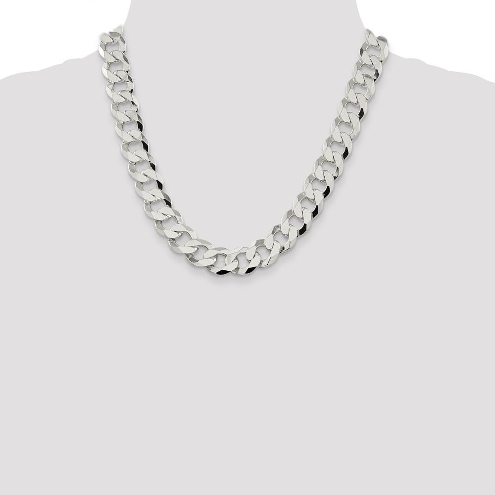 Sterling Silver 14mm Flat Curb Chain - Polished Finish, 20" Length by Lumare Gioia