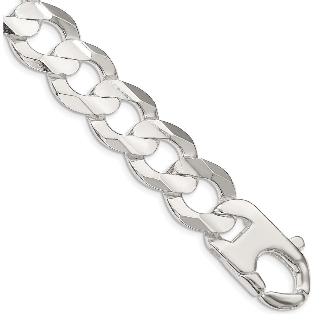 Sterling Silver 15.75mm Concave Beveled Curb Chain Bracelet - 8 inches by Lumare Gioia