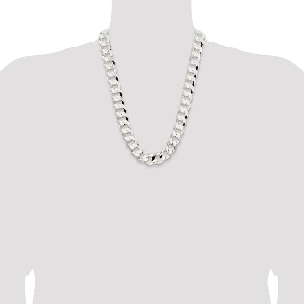 Sterling Silver 15.75mm Concave Beveled Curb Chain Necklace - 24 Inches by Lumare Gioia