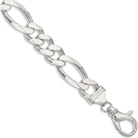Sterling Silver 15mm Figaro Chain Bracelet with Lobster Clasp - 8 inches by Lumare Gioia