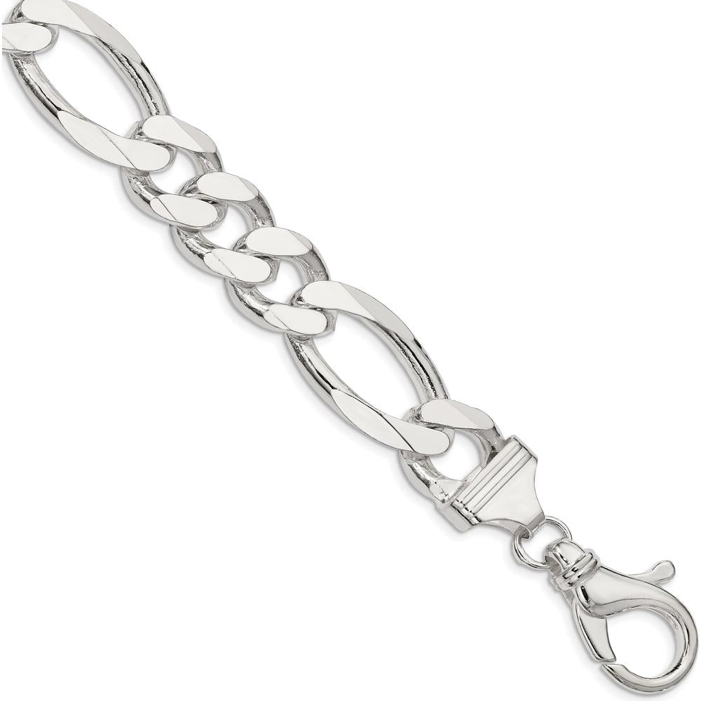 Sterling Silver 15mm Figaro Chain Bracelet with Lobster Clasp - 8 inches by Lumare Gioia