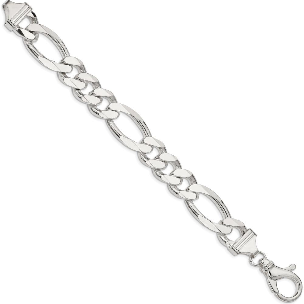 Sterling Silver 15mm Figaro Chain Bracelet with Lobster Clasp - 8 inches by Lumare Gioia