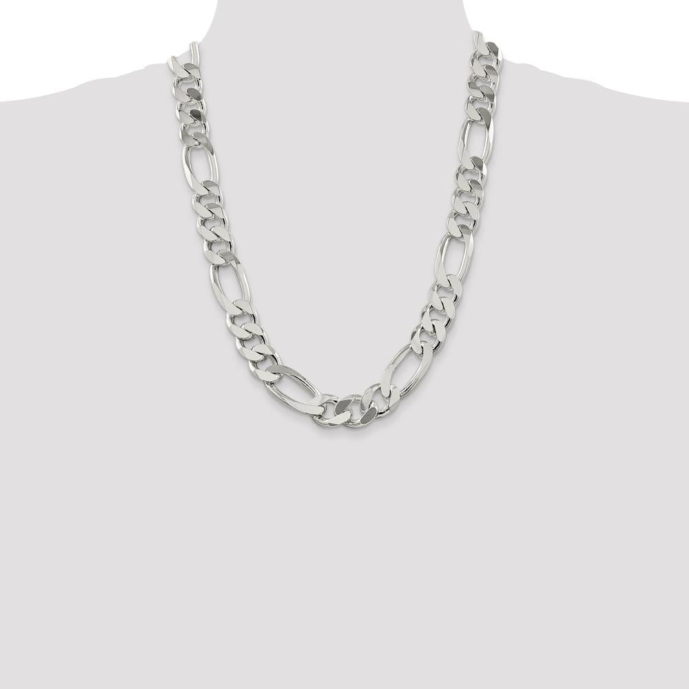 Sterling Silver 15mm Figaro Chain Necklace - 26 Inches by Lumare Gioia