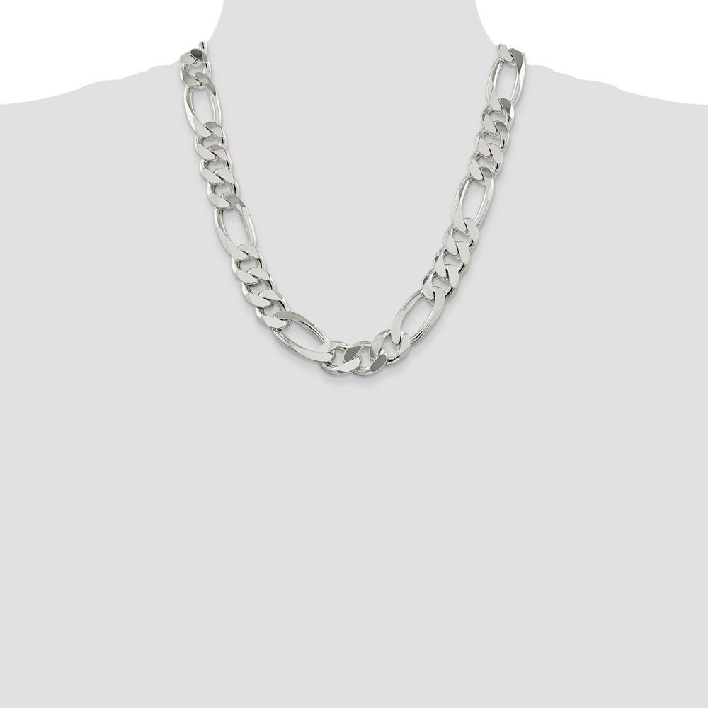 Sterling Silver 15mm Figaro Chain Necklace with Lobster Clasp - 22 inches by Lumare Gioia