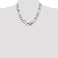 Sterling Silver 15mm Polished Figaro Chain Necklace - 20 Inches by Lumare Gioia