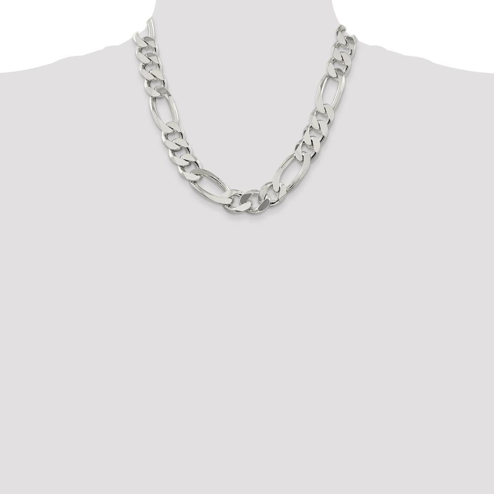 Sterling Silver 15mm Polished Figaro Chain Necklace - 20 Inches by Lumare Gioia