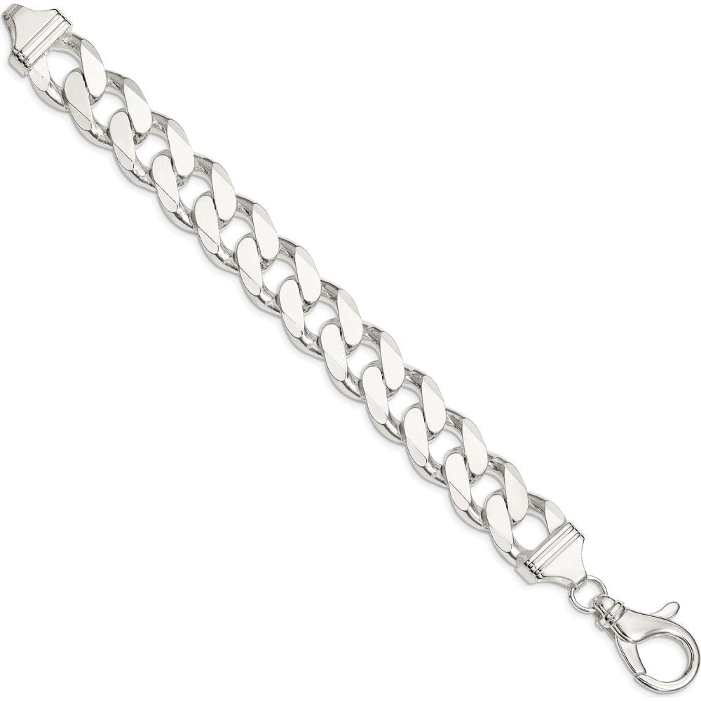 Sterling Silver 16.25mm Polished Curb Chain Bracelet with Lobster Clasp - 8 Inch Length by Lumare Gioia