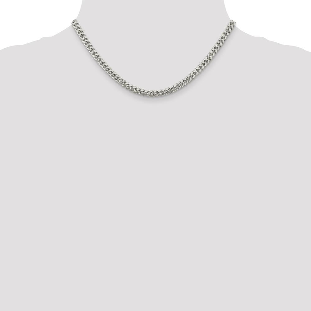 Sterling Silver 16" 5mm Domed Curb Chain Necklace with Side Diamond-Cut Detail by Lumare Gioia