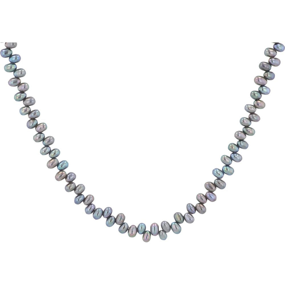 Sterling Silver 16" Black Pearl Necklace with Iridescent Luster