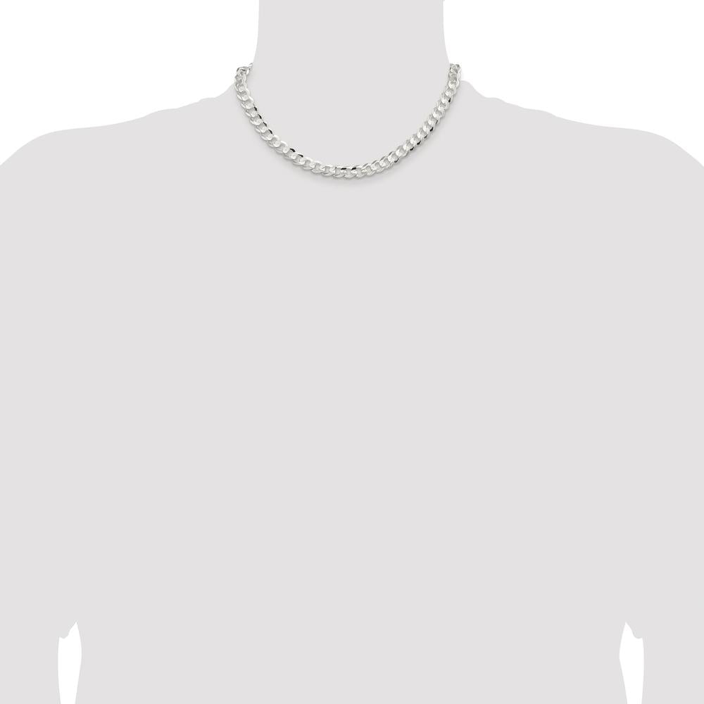 Sterling Silver 16" Rhodium-Plated 7.8mm Concave Beveled Curb Chain by Lumare Gioia
