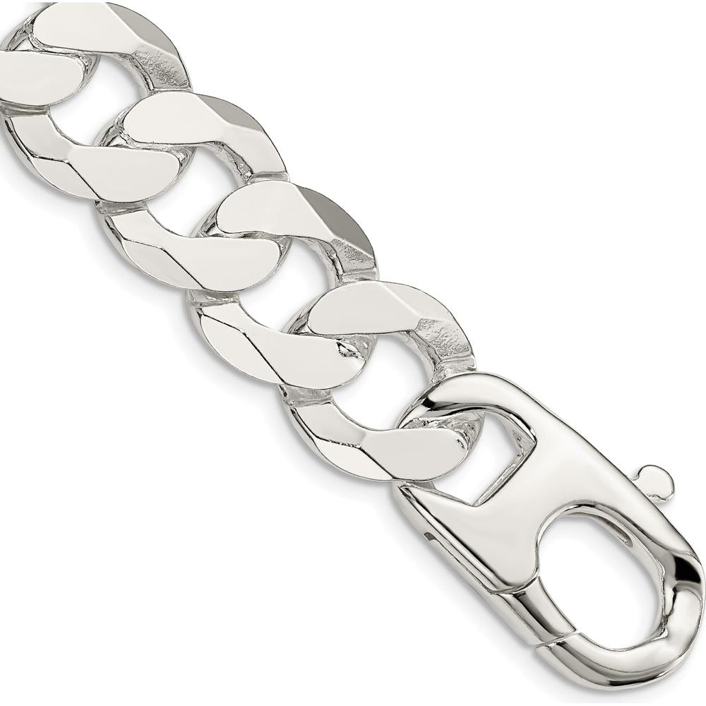 Sterling Silver 16mm Flat Curb Chain Bracelet with Lobster Clasp by Lumare Gioia