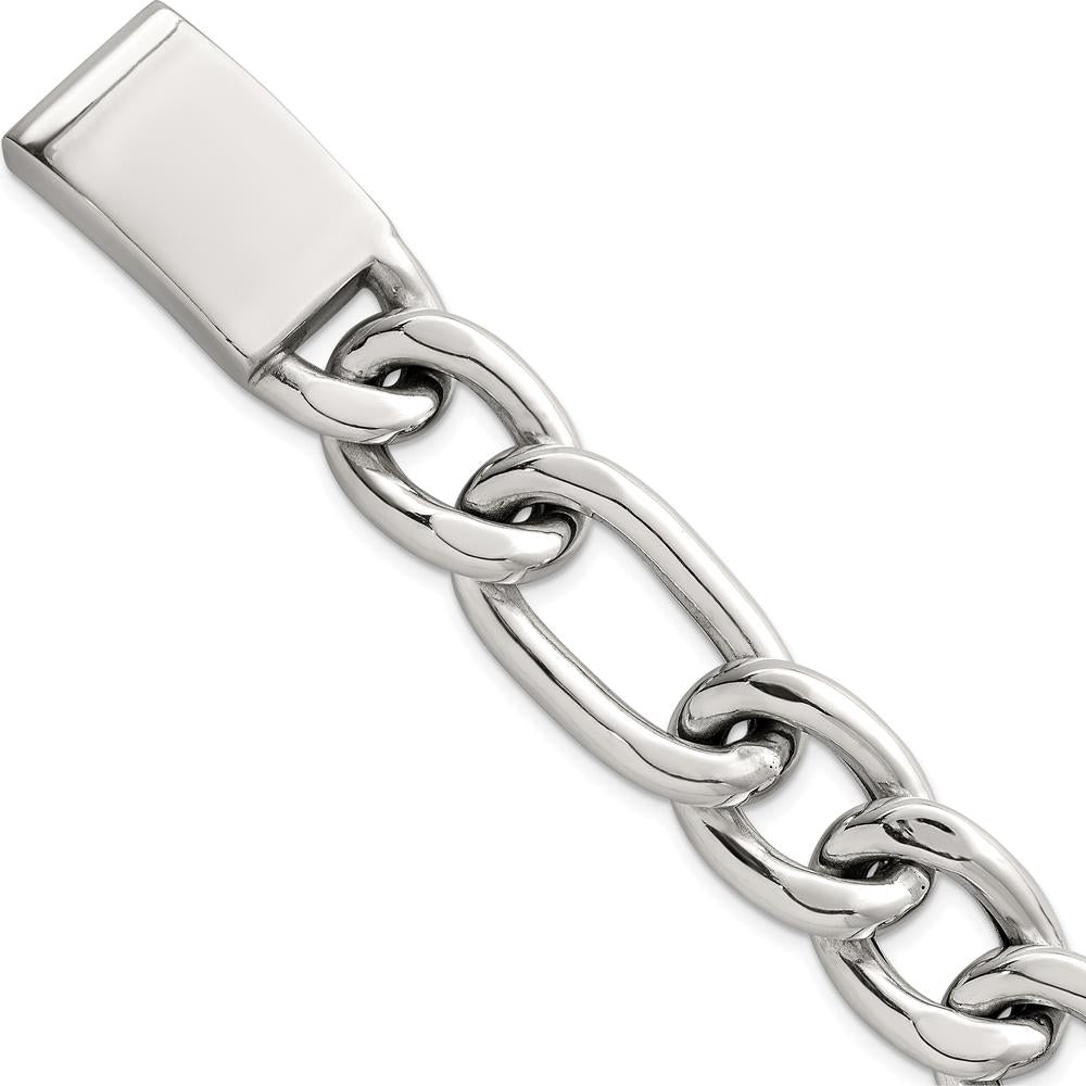 Sterling Silver 17.0mm Figaro Curb Chain Bracelet for Men - 8" Length by Lumare Gioia