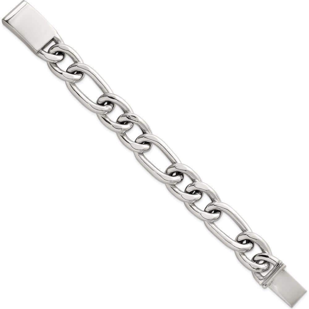 Sterling Silver 17.0mm Figaro Curb Chain Bracelet for Men - 8" Length by Lumare Gioia