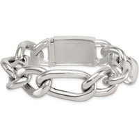 Sterling Silver 17.0mm Figaro Curb Chain Bracelet for Men - 8" Length by Lumare Gioia