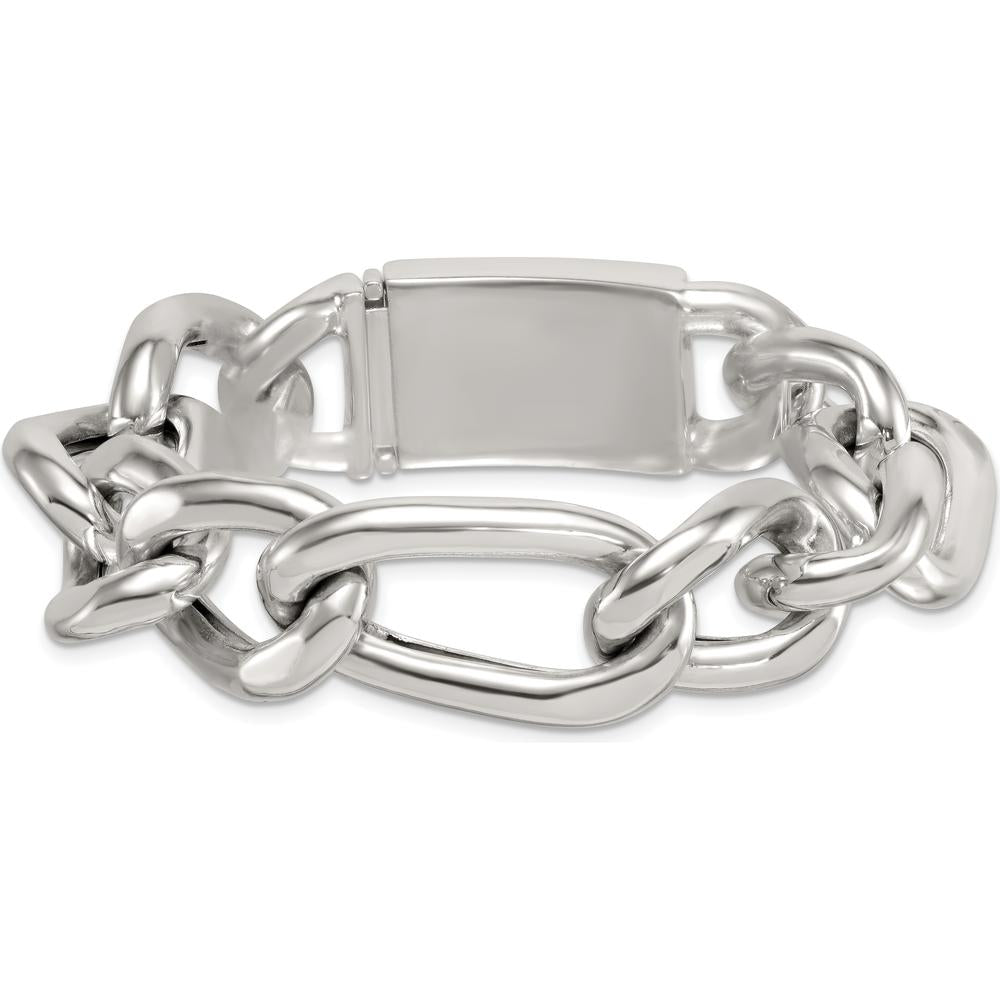 Sterling Silver 17.0mm Figaro Curb Chain Bracelet for Men - 8" Length by Lumare Gioia