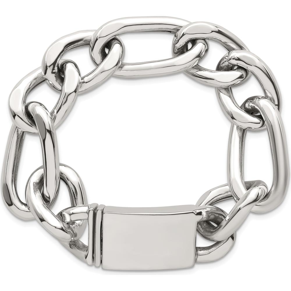 Sterling Silver 17.0mm Figaro Curb Chain Bracelet for Men - 8" Length by Lumare Gioia