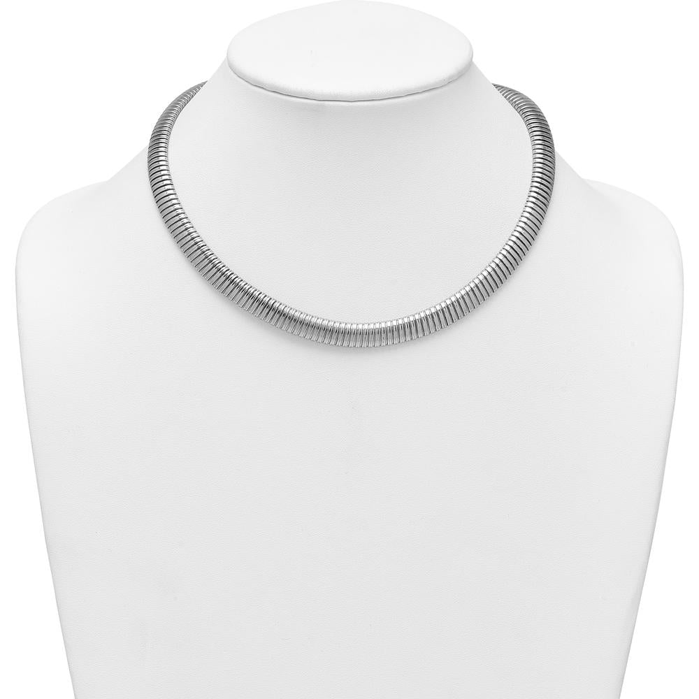 Sterling Silver 17.5" Polished Omega Necklace with 9mm Cubetto Links - Rhodium-Plated by Lumare Gioia