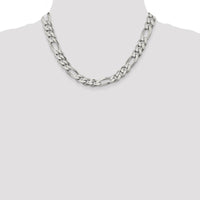 Sterling Silver 18" 10.75mm Polished Figaro Chain Necklace for Men by Lumare Gioia