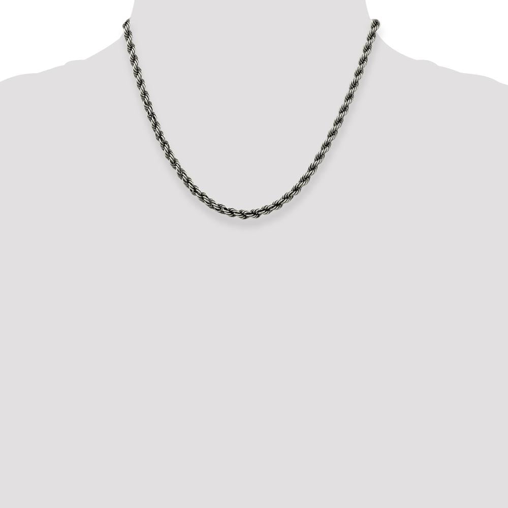 Sterling Silver 18" 4.5mm Rope Chain with Ruthenium Plating - Antiqued Finish by Lumare Gioia