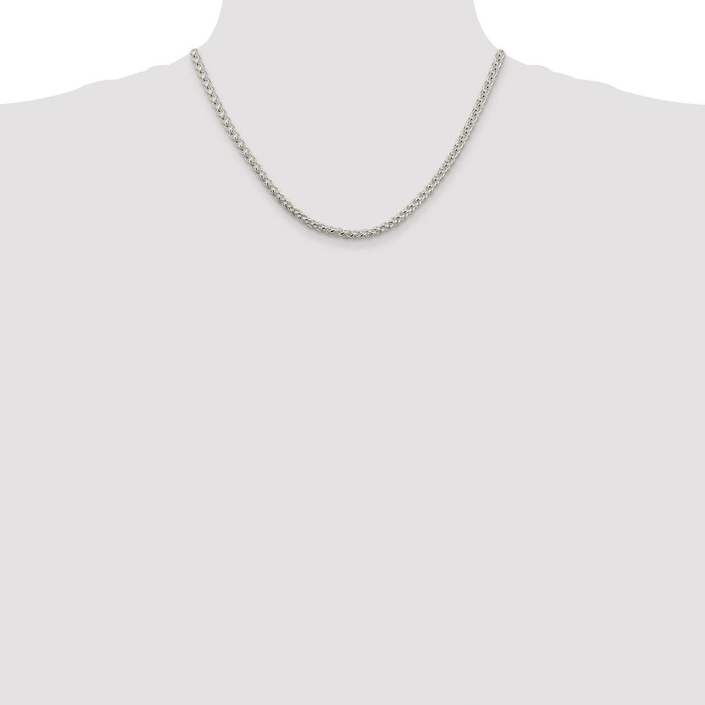 Sterling Silver 18" 4mm Rhodium-Plated Spiga Chain Necklace with Lobster Clasp by Lumare Gioia