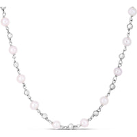 Sterling Silver 18" Alternating Freshwater Pearl and Bead Necklace with Lobster Clasp by Orozza Fine Jewelry