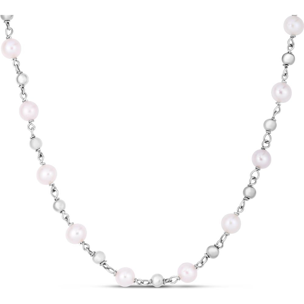 Sterling Silver 18" Alternating Freshwater Pearl and Bead Necklace with Lobster Clasp by Orozza Fine Jewelry