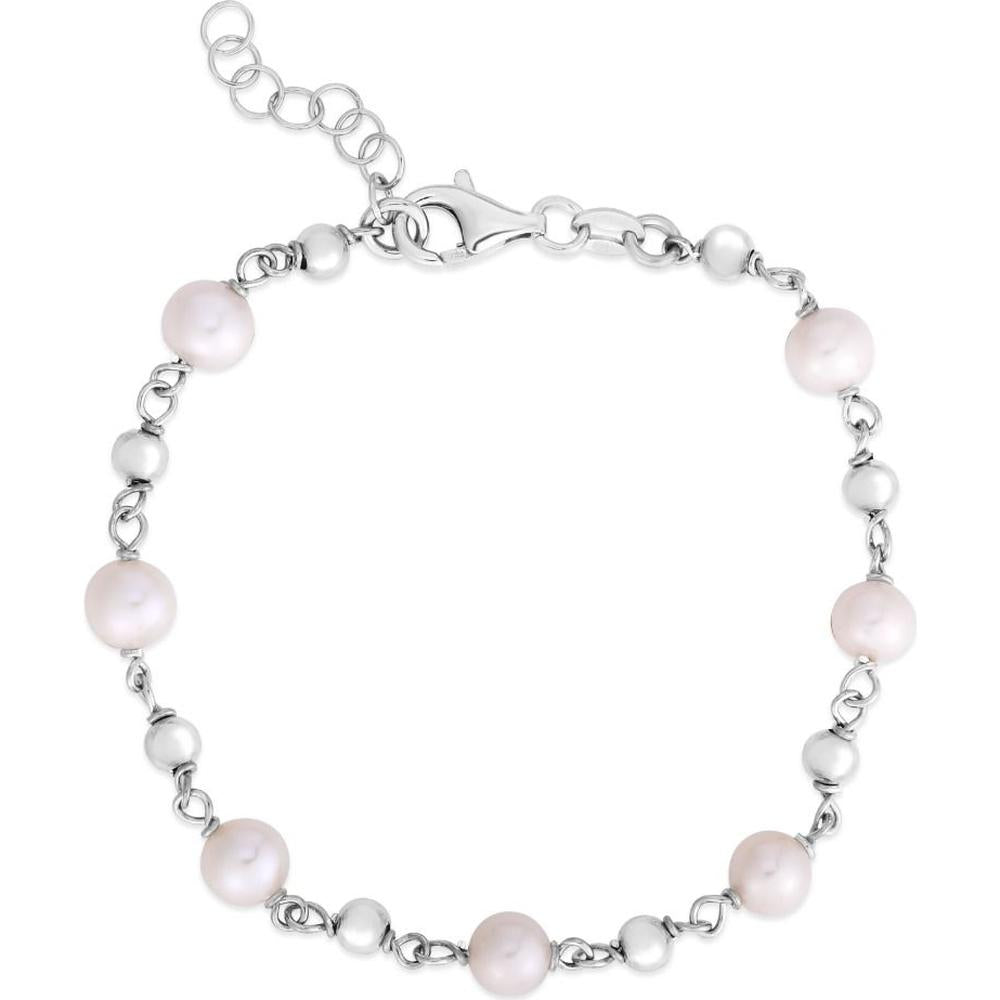 Sterling Silver 18" Alternating Freshwater Pearl and Bead Necklace with Lobster Clasp by Orozza Fine Jewelry