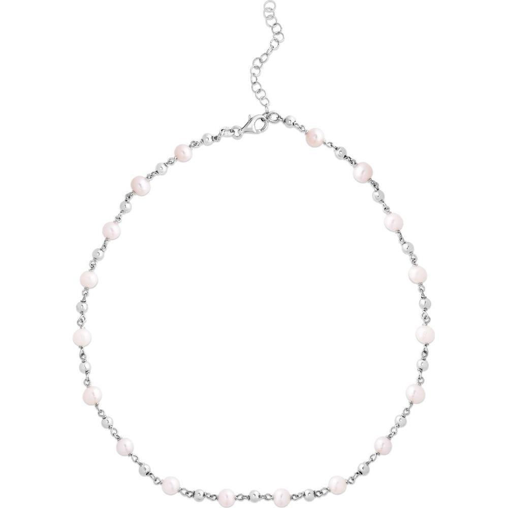 Sterling Silver 18" Alternating Freshwater Pearl and Bead Necklace with Lobster Clasp by Orozza Fine Jewelry