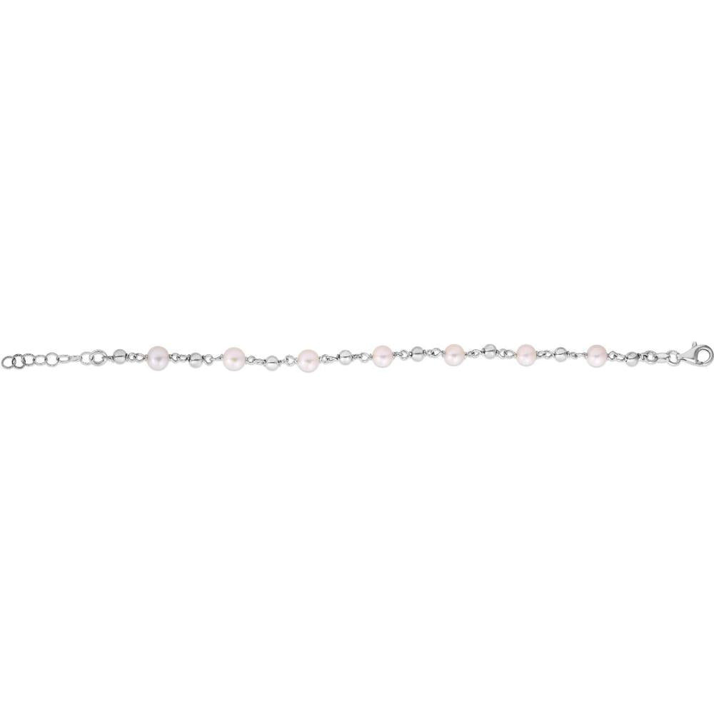 Sterling Silver 18" Alternating Freshwater Pearl and Bead Necklace with Lobster Clasp by Orozza Fine Jewelry