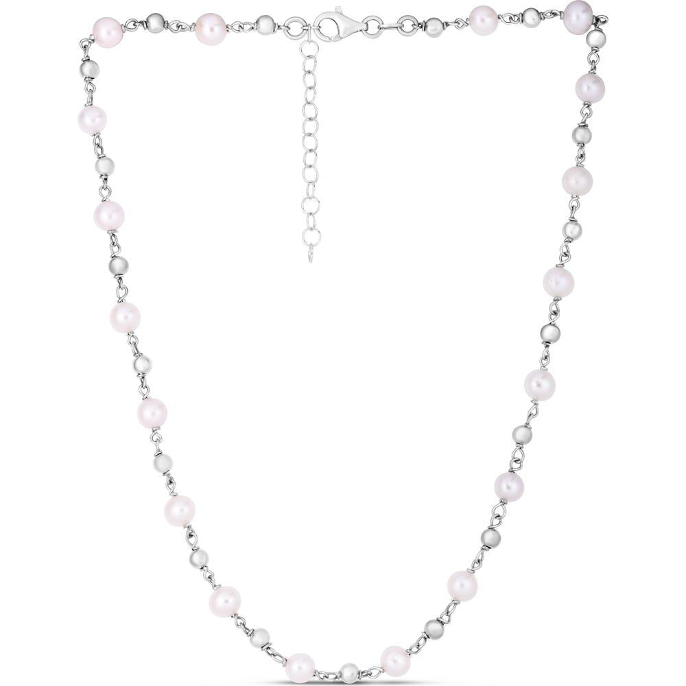Sterling Silver 18" Alternating Freshwater Pearl and Bead Necklace with Lobster Clasp by Orozza Fine Jewelry
